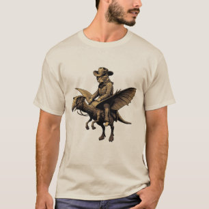 Camiseta Gato cowboy montando dinossauro Achaeopteryx vinta
