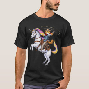 Camiseta Gato Cowboy Montando Rodeio Unicórnio