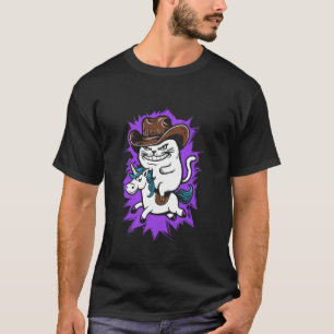 Camiseta Gato Cowboy Montando Um Unicórnio - Gráfico Ociden