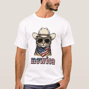 Camiseta Gato Cowboy Patriótico Mewica Design Vetorial Vint