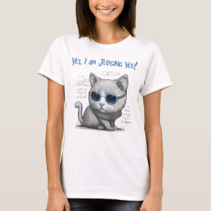 Camiseta Gato Crítico Julgando Você Texto Azul Feminino
