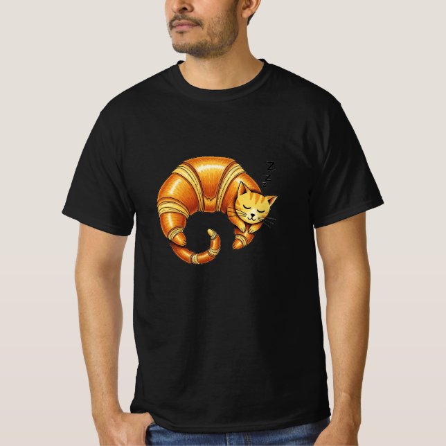 Camiseta Gato croissante adormecido - Gato giro e engraçado (Frente)
