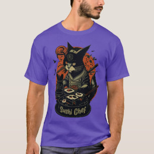 Camiseta Gato Culinário Felino Inspirado em Japonês Retroat