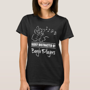 Camiseta Gato Curioso Facilmente Distraído Por Toca Banjo