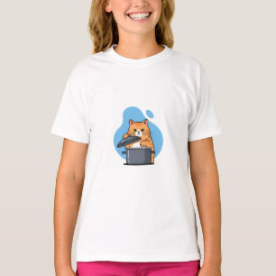 Camiseta Gato Curioso Panela de Cozinha Crianças