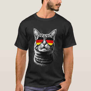 Camiseta Gato da Bandeira Alemã usando Óculos de Sol Bandei