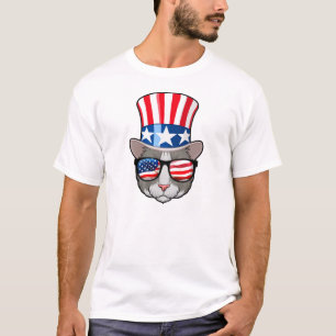 Camiseta Gato da bandeira americana com chapéu alto e
