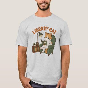 Camiseta Gato da Biblioteca Lendo Livro Ilustração Amante d