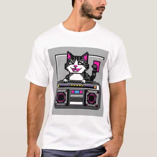 Camiseta Gato da Caixa de Retro - Vibes DJ Pixel (Frente)