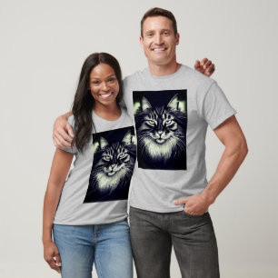 Camiseta Gato da Floresta Norueguesa em Preto e Branco
