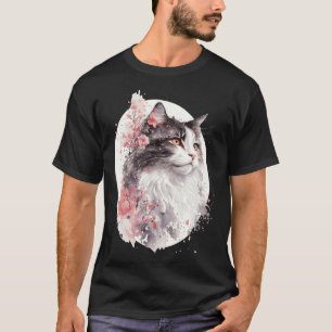 Camiseta Gato da Floresta Norueguesa Flor de Cerejeira Japo