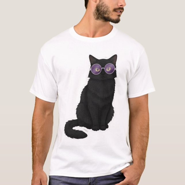 Camiseta Gato da Meia-Noite com Óculos Roxos (Frente)