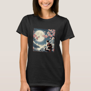 Camiseta Gato da Montanha Japonesa sob a Lua Sakura Cherry