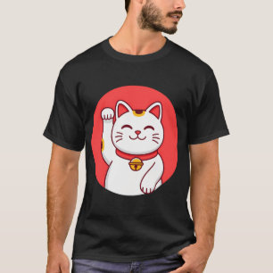 Camiseta Gato da Sorte Maneki Neko com Fundo da Bandeira Ja