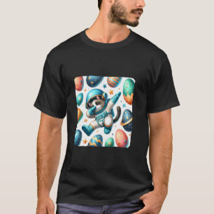 Camiseta Gato Dabbing Astronauta Flutuando No Espaço Com Ov