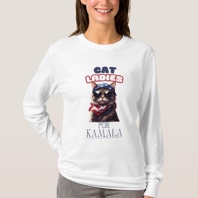 Camiseta Gato Damas Para Kamala EUA (Frente)