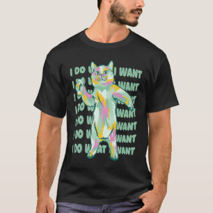 Camiseta Gato Dançante com Manchas de Tinta Gráfico