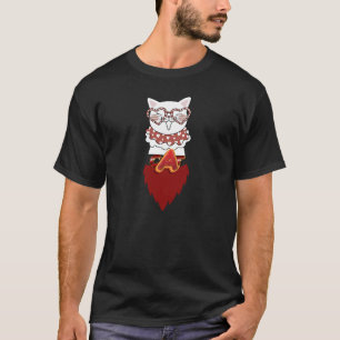 Camiseta Gato Dançante no Dia dos Namorados Óculos de Coraç