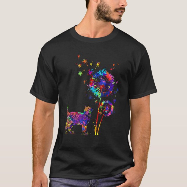 Camiseta Gato Dandelion Flor Cat Watercolor Men Mulheres (Frente)