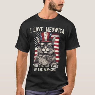 Camiseta Gato de 4 de Julho Eu Amo Meowica Patriótico