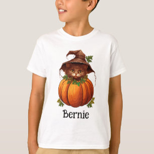 Camiseta Gato de Abóbora Bonito Jack O Lanterna Nome do Hal