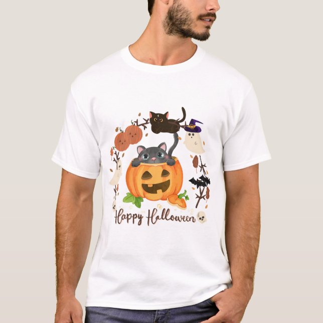 Camiseta Gato de Abobora de Halloween (Frente)
