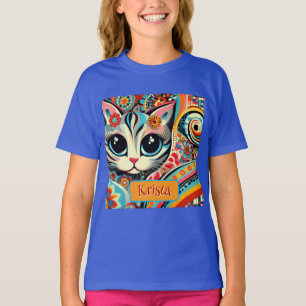 Camiseta Gato de Abstrato de Arte Popular Mexicano Personal