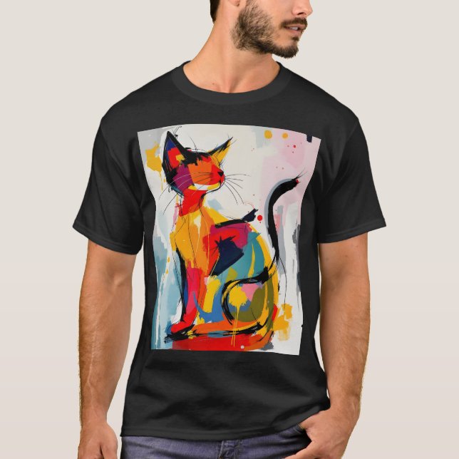 Camiseta Gato de Abstrato Groovy, Estilo 1970 (Frente)