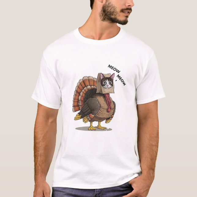 Camiseta Gato De Ação De Graças Engraçado Turca Falso Gato  (Frente)