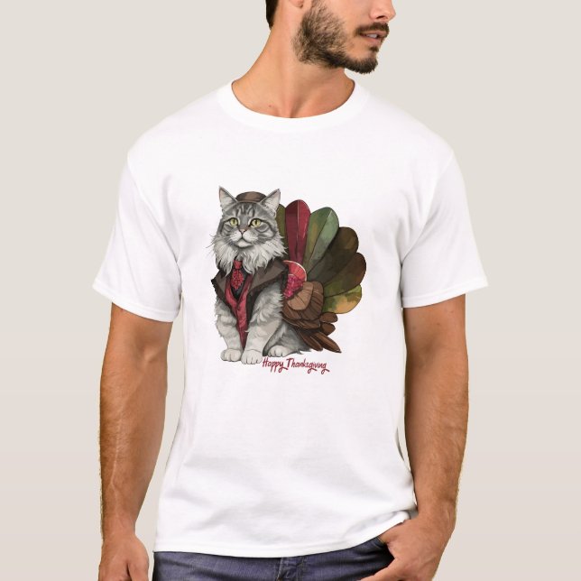 Camiseta Gato de Ação de Graças Feliz (Frente)
