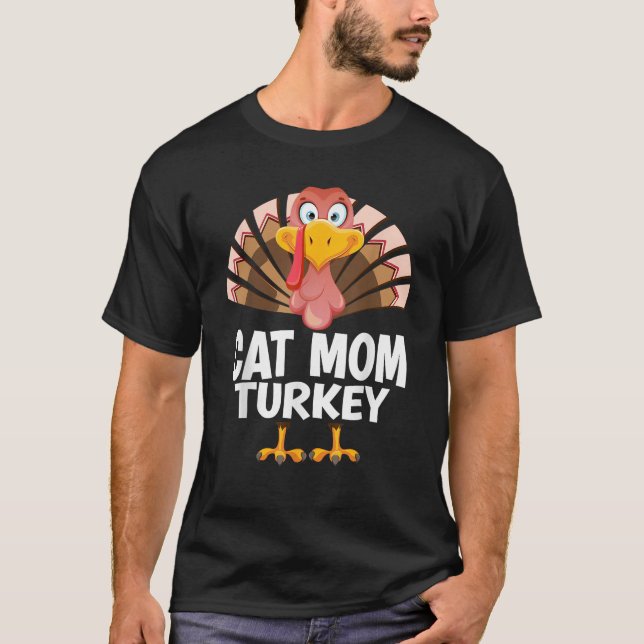 Camiseta Gato de Ação de Graças Mãe Turquia Correspondendo  (Frente)
