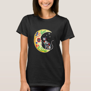 Camiseta Gato de Açúcar do México Calavera Moon Halloween