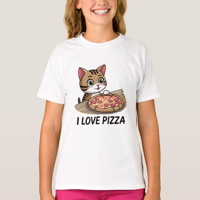 Camiseta Gato de amante de pizza (Frente)