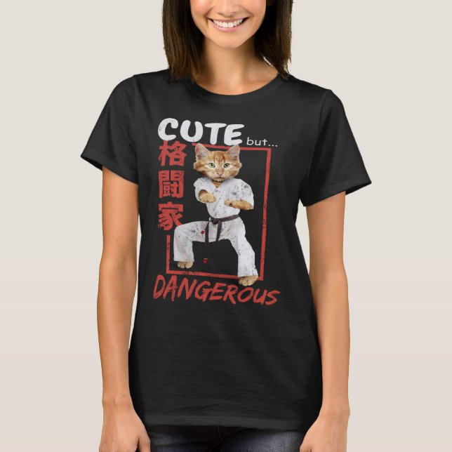 Camiseta Gato de Amor Perigoso Cachorro de Animais Karate T (Frente)
