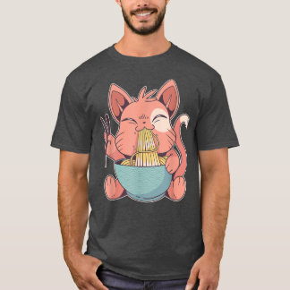 Camiseta Gato de anime bonito alimenta massa em sopa de ram