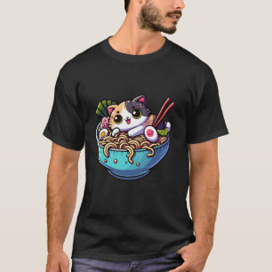Camiseta Gato de anime Kawaii engraçado no Ramen Bowl Nood 