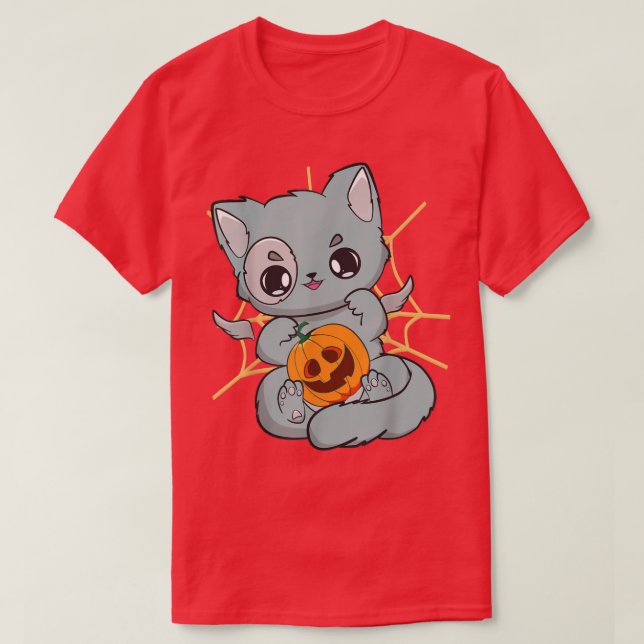 Camiseta Gato De Animo Bonito Com Manga De Abóbora Neko Meo (Frente do Design)