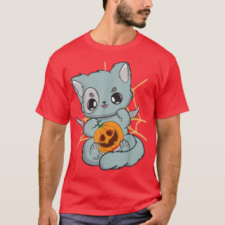 Camiseta Gato De Animo Bonito Com Manga De Abóbora Neko Meo