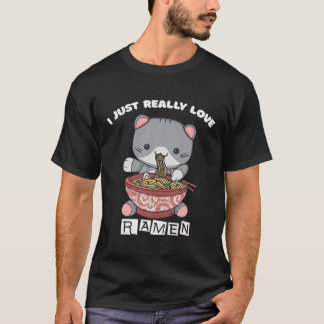 Camiseta Gato De Animo Kawaii Comendo Ramen Japenês E Noodl