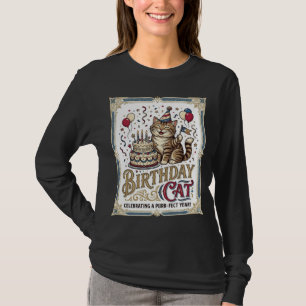 Camiseta Gato de Aniversário Idade Vintage Arte Vetorial S