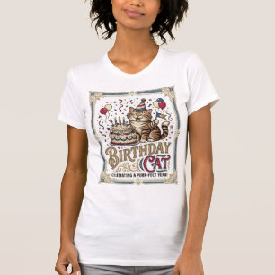 Camiseta Gato de Aniversário Idade Vintage Arte Vetorial S