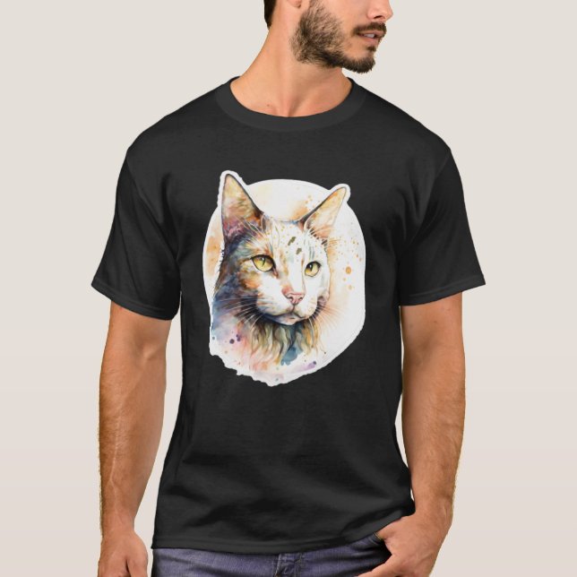 Camiseta Gato de aquarela original, bonito e único 4 (Frente)
