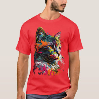Camiseta Gato de Arte Colorida Presente Retro Vintage Gato 