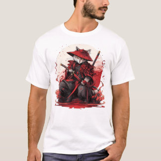 Camiseta Gato de Arte Japonês Ninja Ukiyo-e Anime Estilo Sa