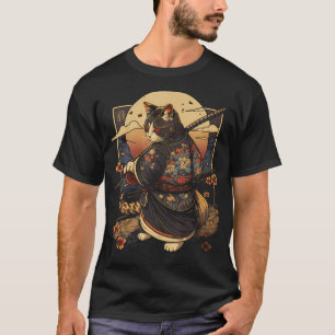 Camiseta Gato de Arte Japonês Ninja Ukiyo-e Anime Estilo Sa