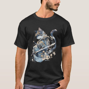 Camiseta Gato de Arte Japonês Ninja Ukiyo e Anime Style Sam