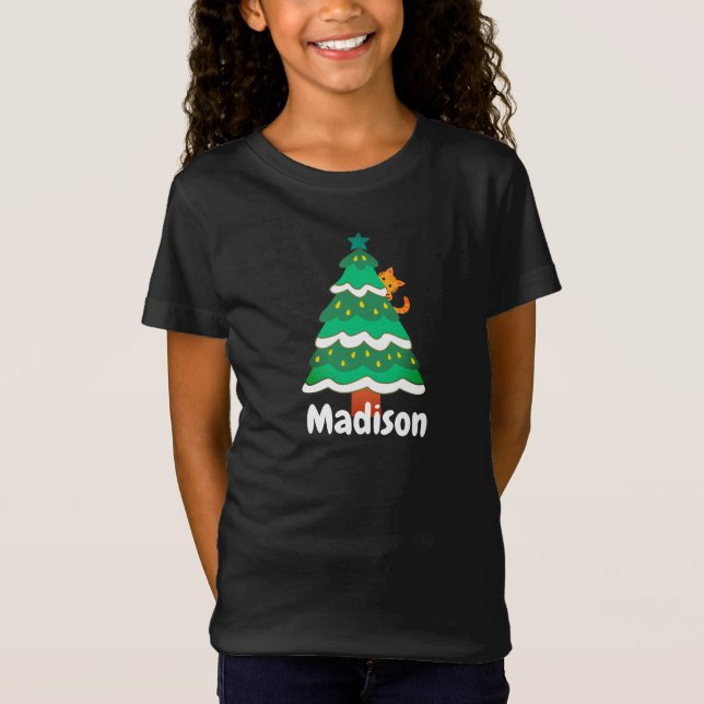 Camiseta Gato de Árvore de Natal Engraçado Personalizado (Frente)