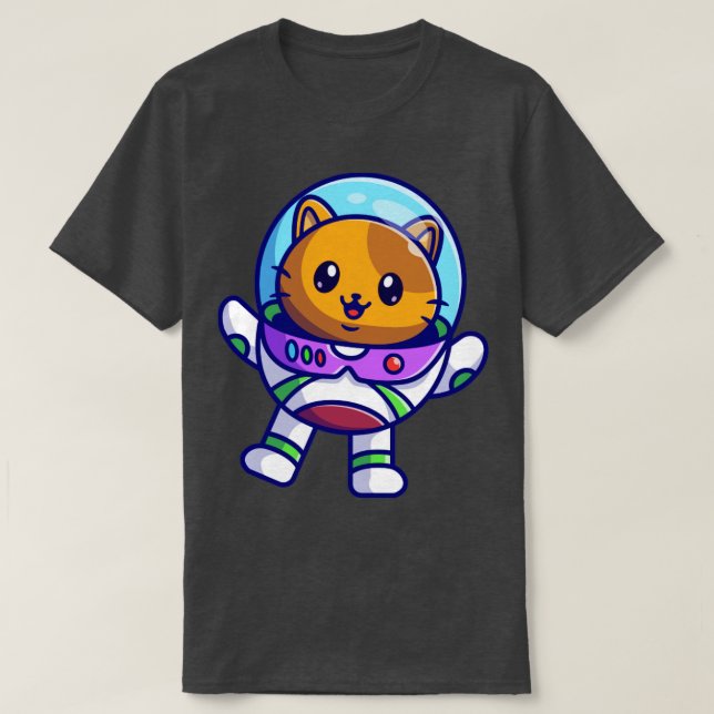 Camiseta Gato De Astronauta Gelado Flutuando Em Cartoon Esp (Frente do Design)