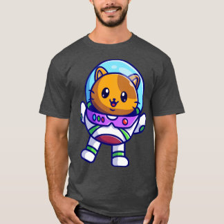 Camiseta Gato De Astronauta Gelado Flutuando Em Cartoon Esp