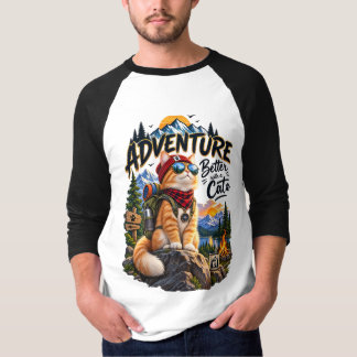 Camiseta Gato de Aventura Montanha Acampamento Tabby Laranj